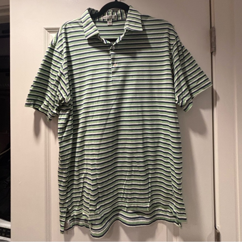Peter Millar Green and Blue Striped Men's Polo Shirt